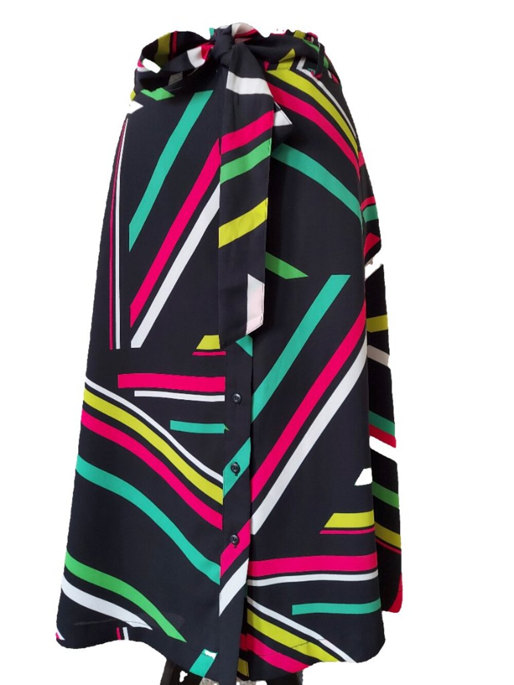 Bar III Geo Colorful Striped Print Madagascar A-Line Button Skirt SZ 16W Poly